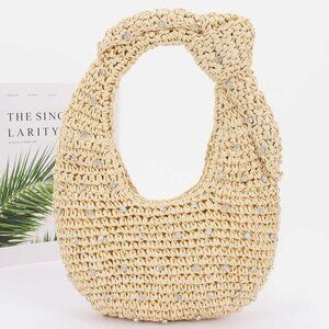Handmade Faux Straw Rhinestone Hobo Bag